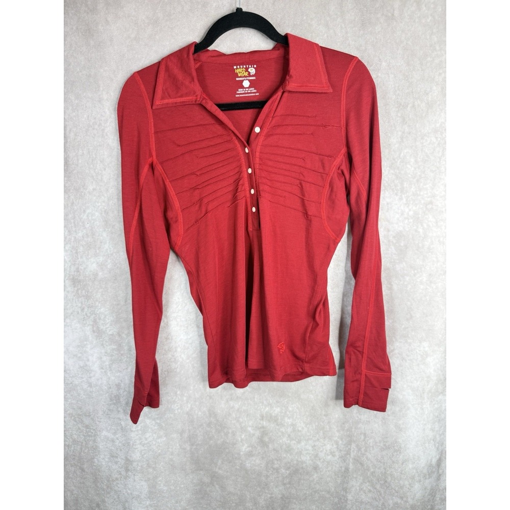 Mountain Hardwear Ruched Front Long Sleeve Wool Blend Top In Red Size S